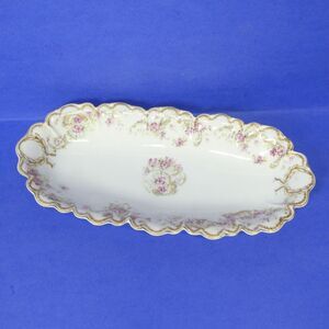 Haviland Limoges France Celery Dish Schleiger Antique Porcelain Bowl Floral Gold